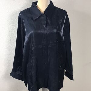 New David Wayne Black Metallic Women Christmas Blouse Size XL